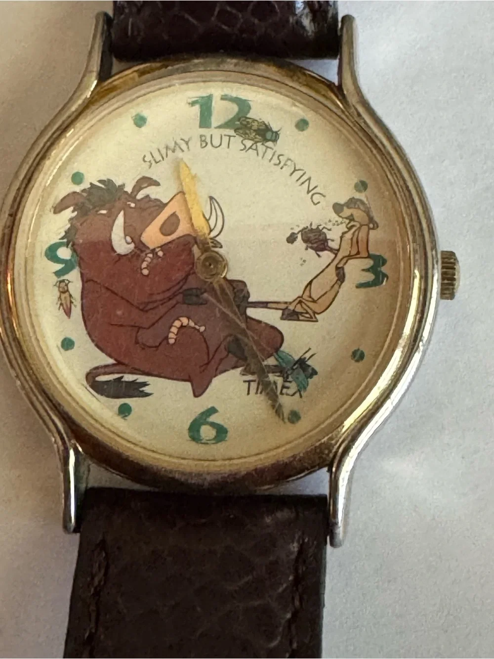 Vintage Pumbaa Character Watch with Brown Leather Strap